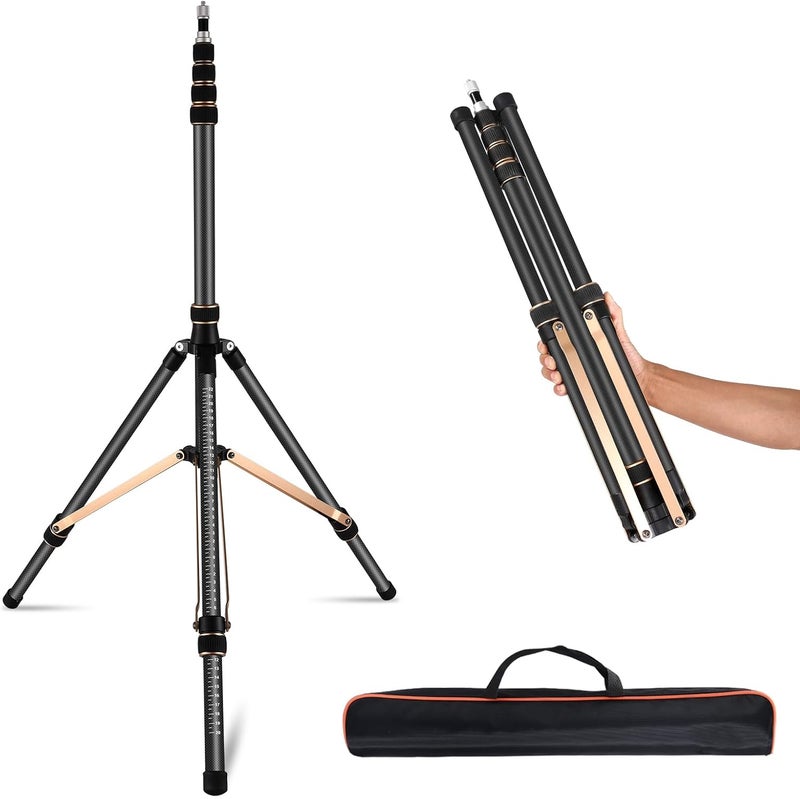 soonpho Portable Stand for Light Carbon Fiber Adjustable 8.5ft Travel Light Stand with 180°Reversible Leg,1/4"-3/8" Light Stand Adapter Lighting Tripod Stand Maximum Height 102"/260cm for Flash - Image 1